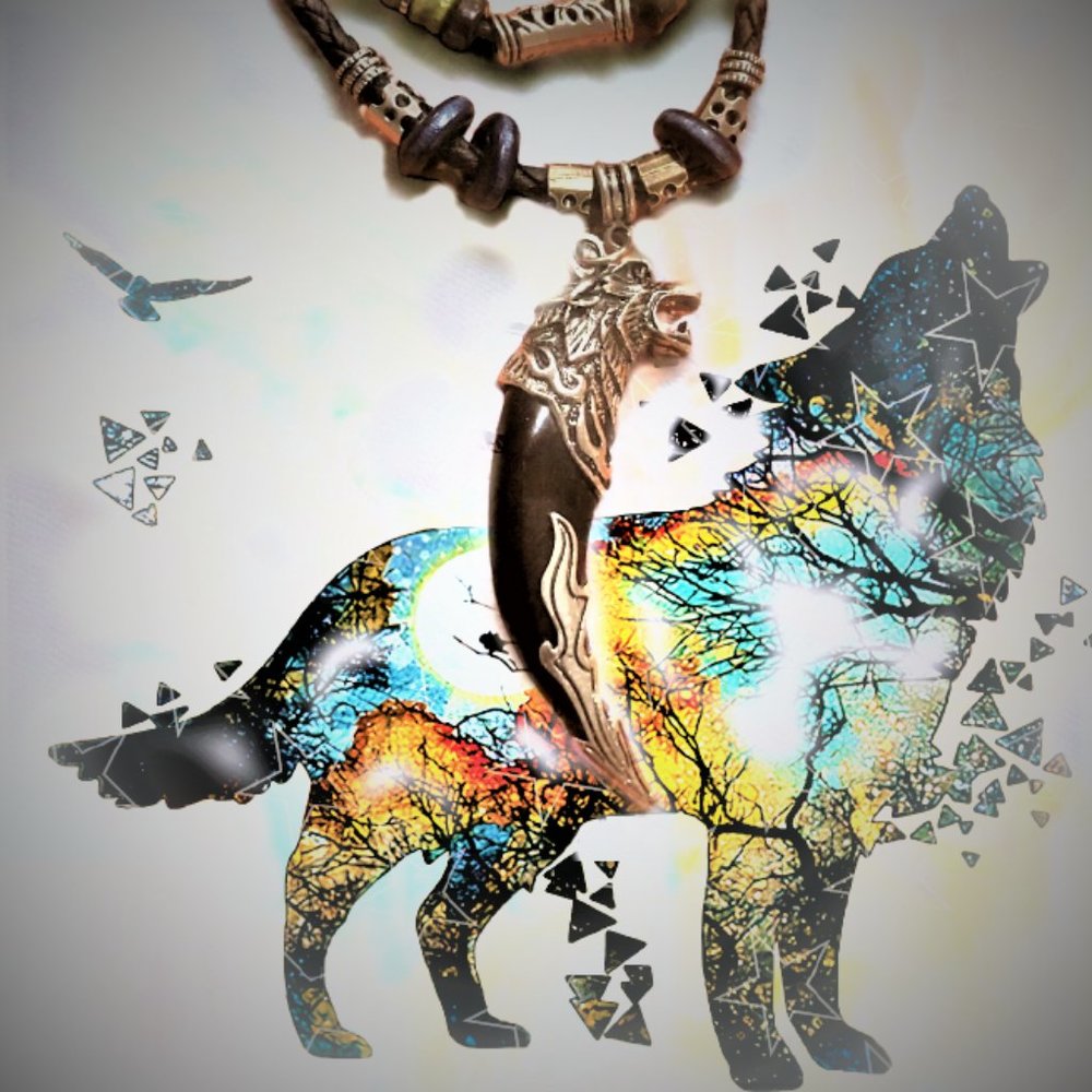 Wolf Head Fang Pendant with Double Braided Adjustable Cords NEW without Tag